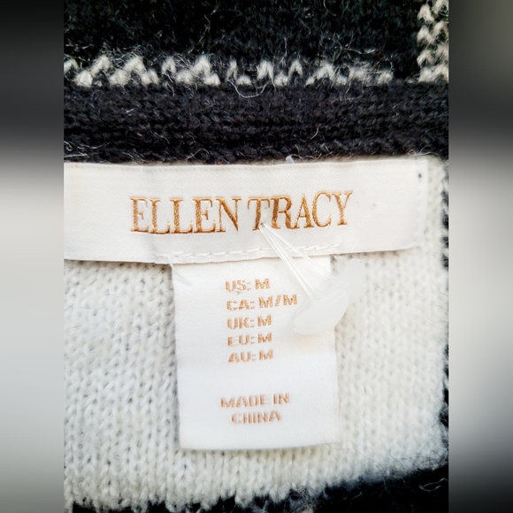 Ellen Tracy Women's Wool Blend Jacket Cardigan Checker Black&White High Neck Med - Picture 4 of 16